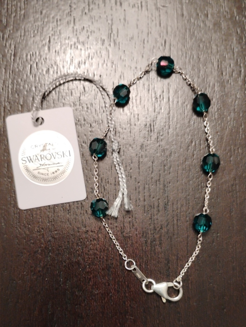 Swarovski Blue Zircon Crystal Bead Bracelet  In 925 Sterling Silver